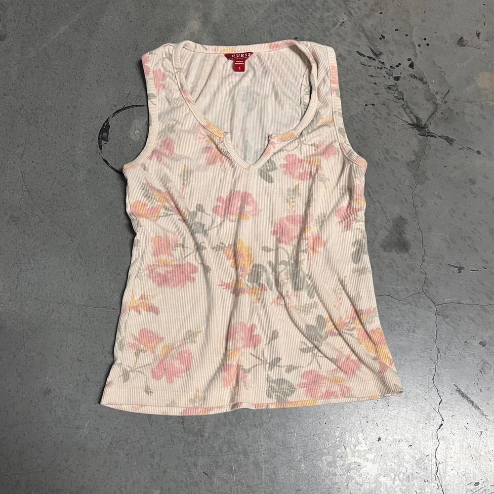 vintage guess floral ribbed tank